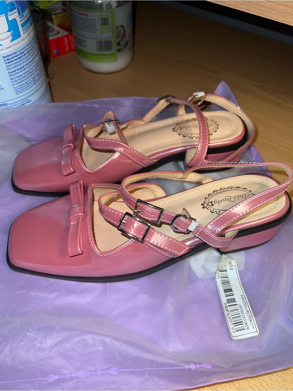 Pink Patent Slingback Low Heel Sandals